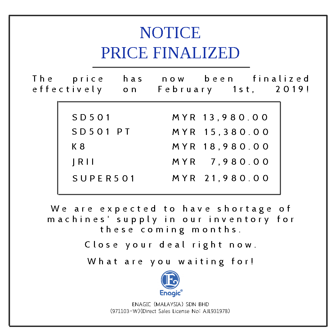 NOTICE | Price Finalized