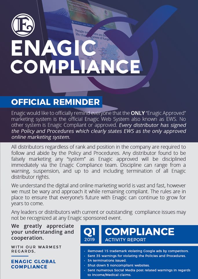Enagic Compliance | Official Reminder