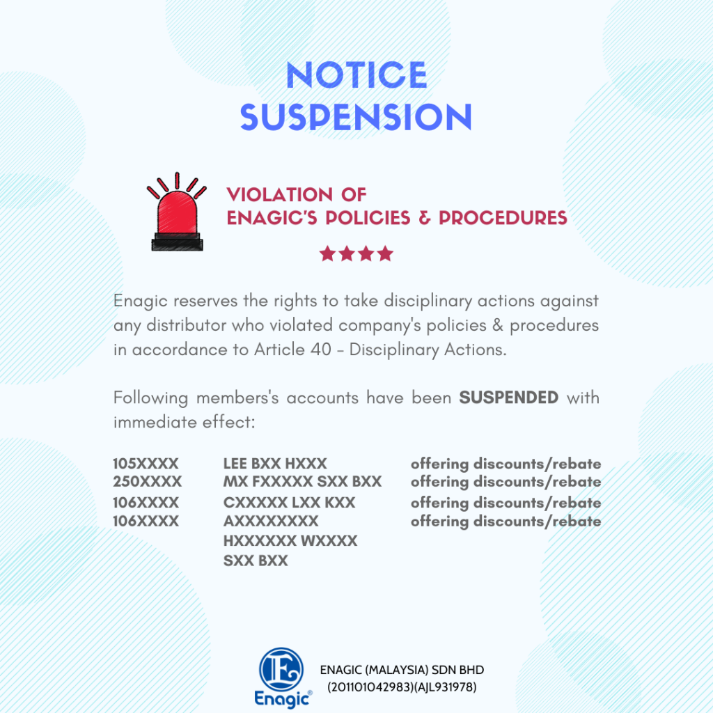 Notice of Suspension Enagic (Malaysia) Sdn Bhd