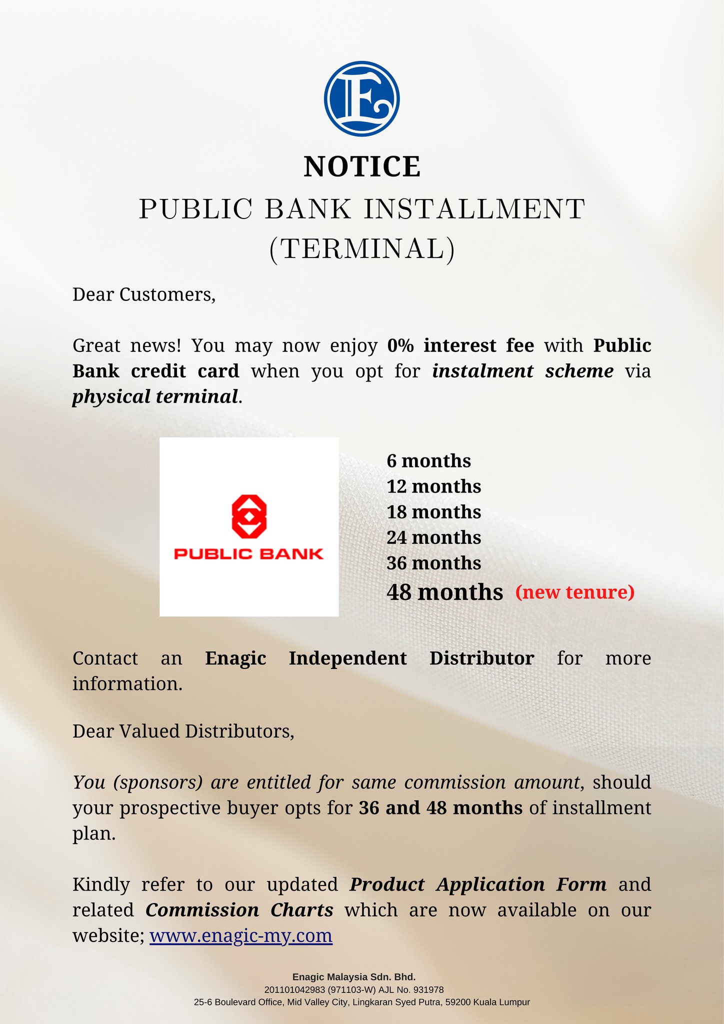 NOTICE | Public Bank Installment – New Tenure (48 Months)
