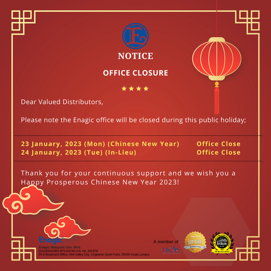 NOTICE Office Closure CNY Enagic Malaysia Sdn Bhd