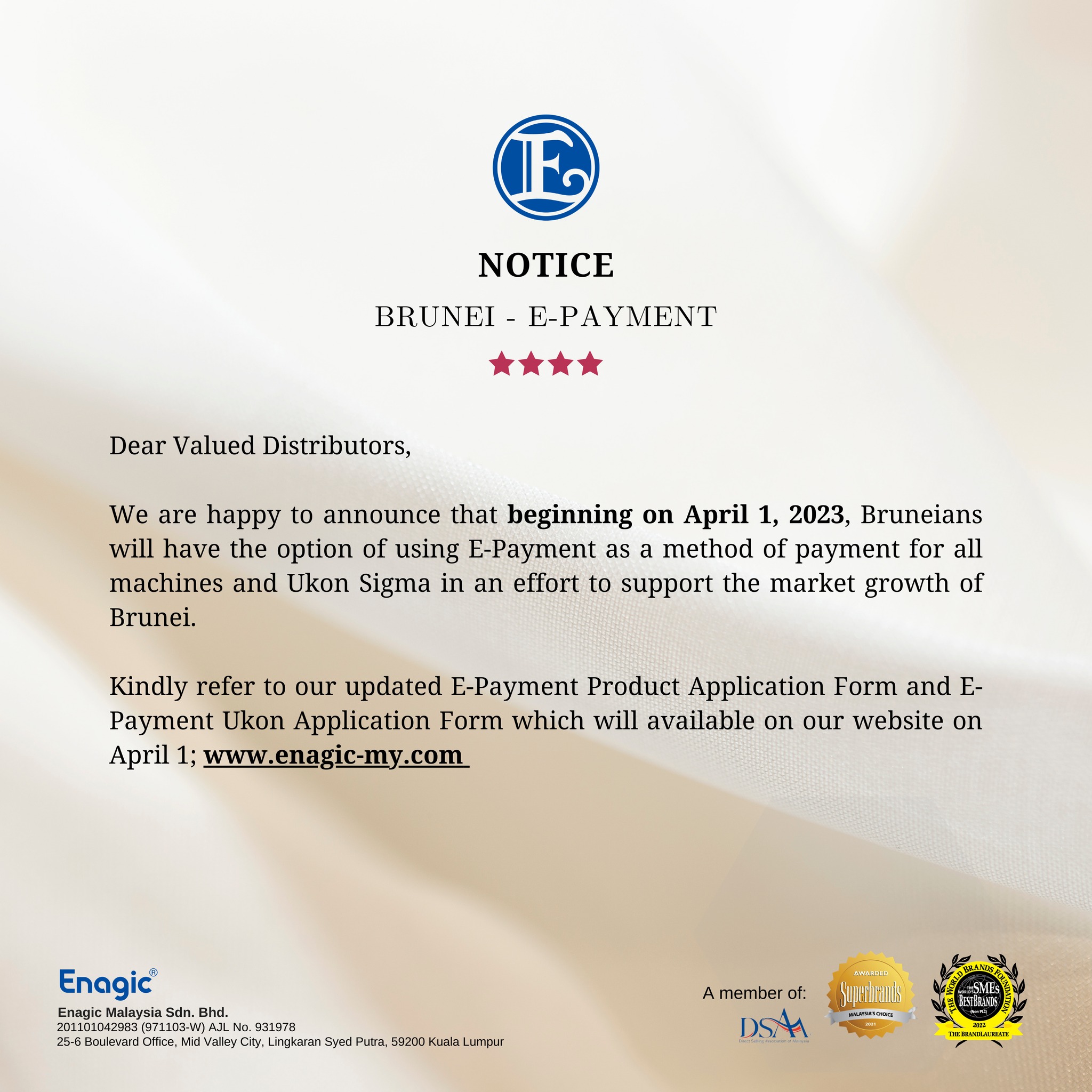 NOTICE | Introducing E-Payment For Brunei Market