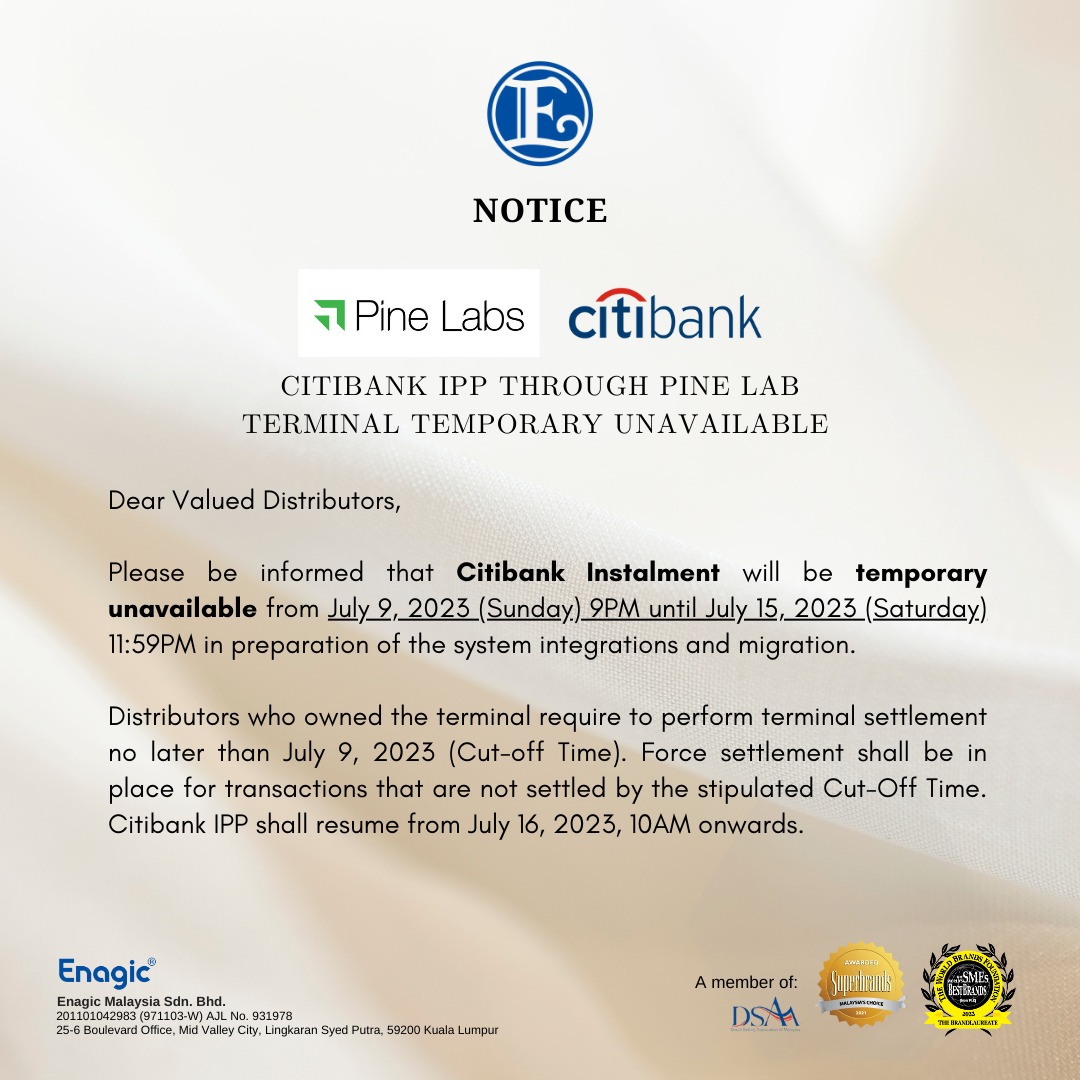 NOTICE | CITIBANK IPP Through Pine Lab Terminal Temporarily Unavailable.