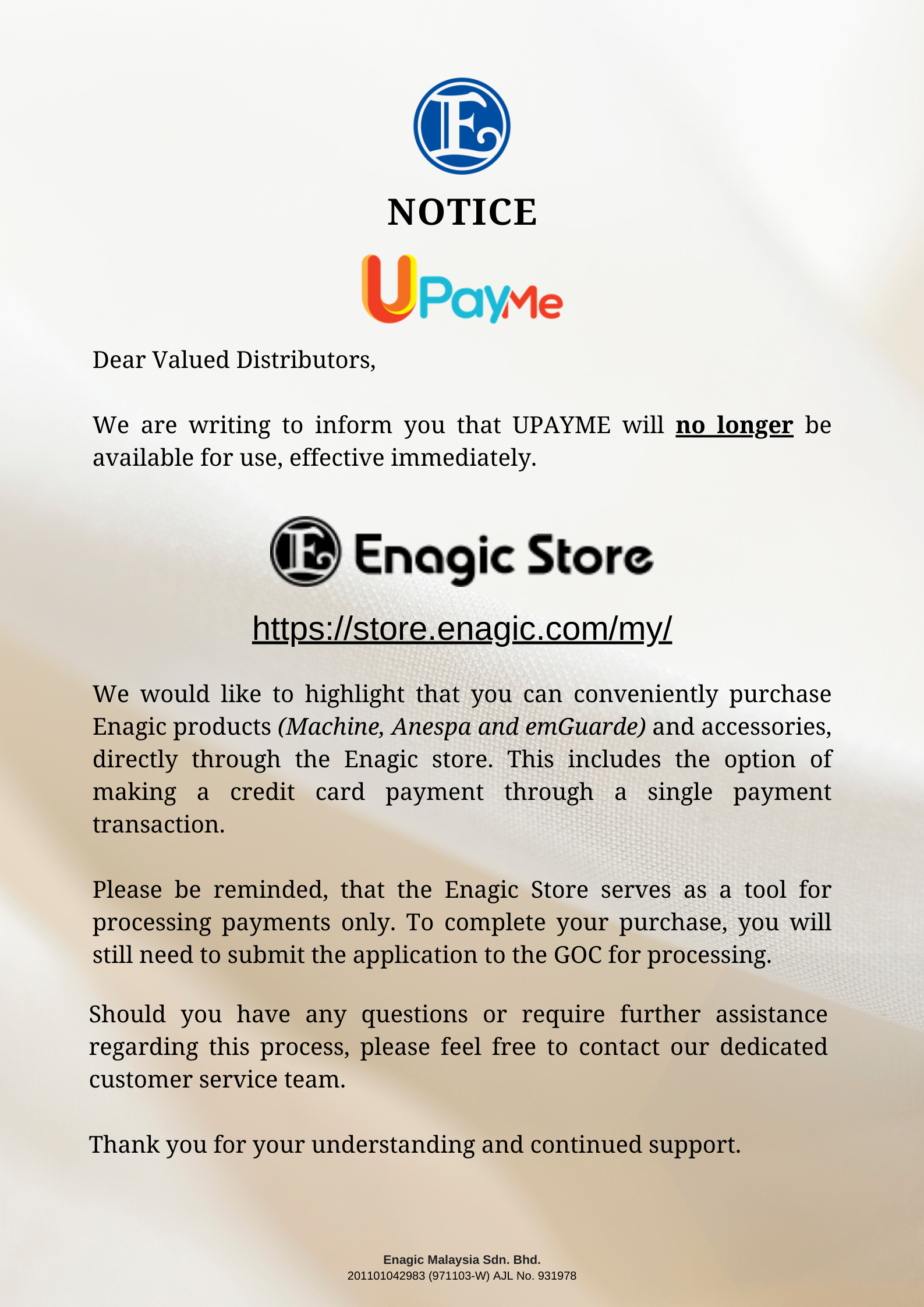 NOTICE | Purchasing Enagic Products Via Enagic Store