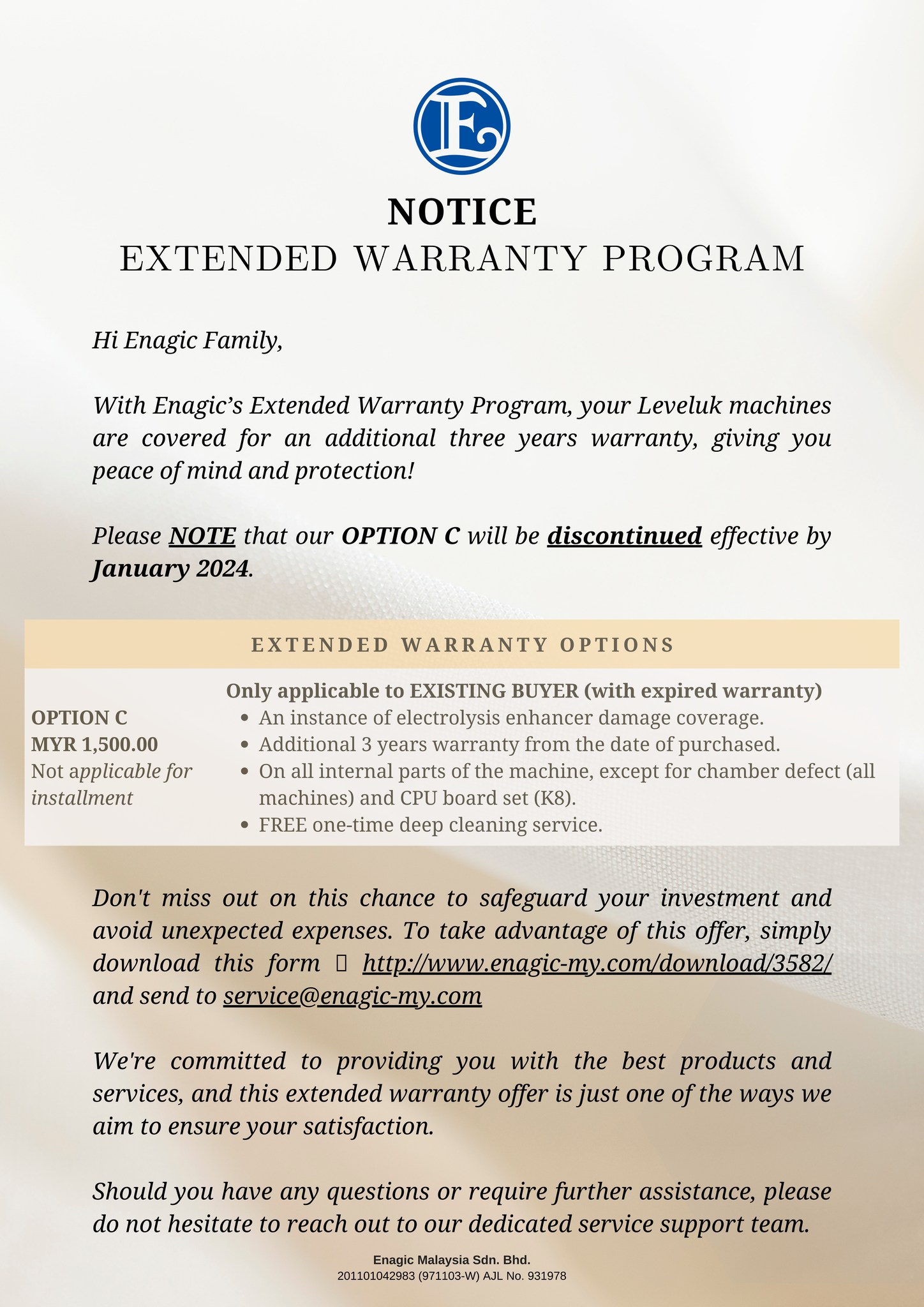 NOTICE | Extended Warranty Program